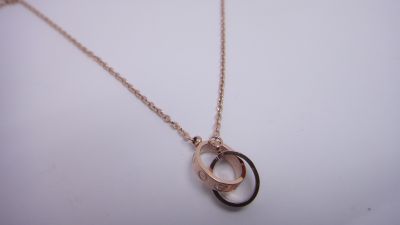 Cartier Pink Gold Chain LOVE Necklace with Double Rings Pendant